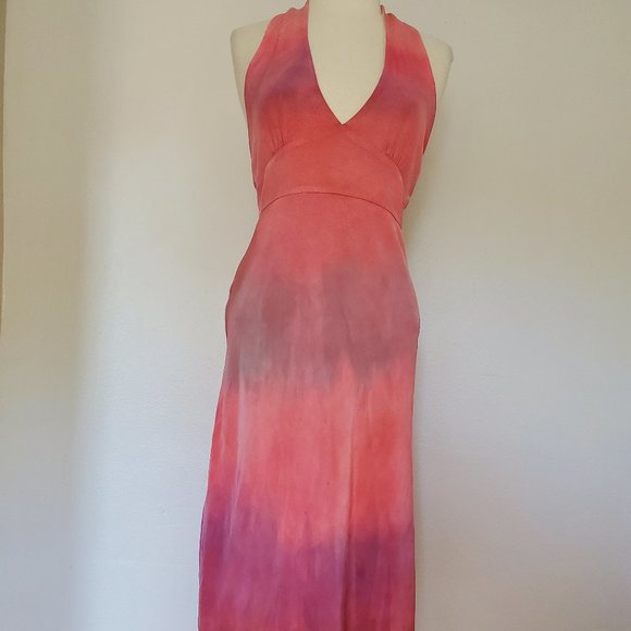 Hand Crafted Dresses & Skirts - NEW Silk Short midi halter maxi Dress bridesmaid party tie dyed painted blue red